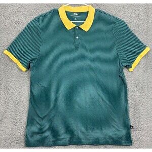 Free Assembly Green Yellow Striped Short Sleeve Polo T-Shirt XL Quarter Button